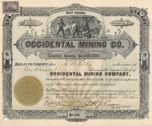 Occidental Mining Co. - 1901-02 dated West Virginia Inc. Mining Stock Certificate