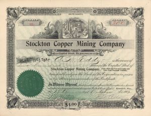Stockton Copper Mining Co. - 1902 Mining Stock Certificate