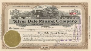 Silver Dale Mining Co. - Las Vegas, Nevada - 1921-1924 dated Mining Stock Certificate