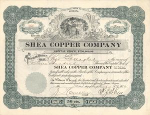Shea Copper Co. - 1919 or 1920 dated Stock Certificate