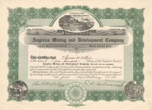 Angelica Mining and Development Co. - 1915 or 1921 dated Stock Certificate