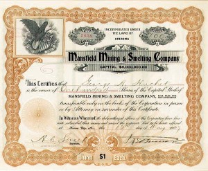 Mansfield Mining and Smelting Co. - Stock Certificate (Uncanceled)