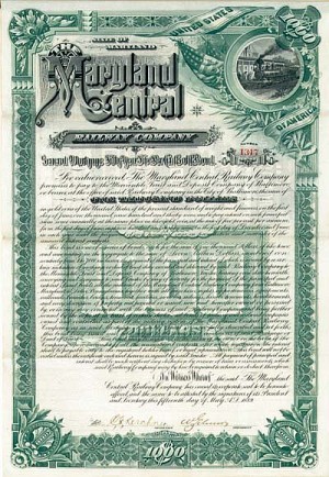 Maryland Central Railway Co. - $1,000 - Bond (Uncanceled)