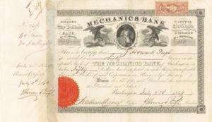 Mechanics Bank of Burlington, New Jersey - Stock Certificate