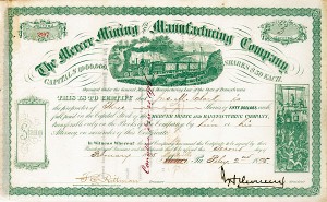 John Henry Devereux - Mercer Mining and Manufacturing Co - Stock Certificate