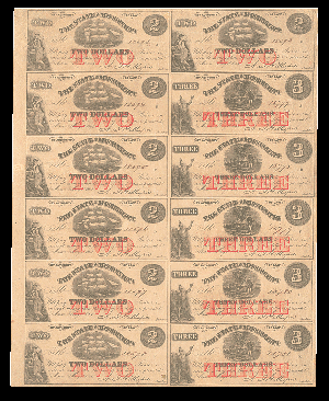 State of Mississippi Uncut Obsolete Sheet - Broken Bank Notes