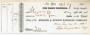 Peter Augustus Jay - Mohawk and Hudson Railroad - Stock Certificate