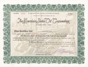 Mountain States Oil Corp - Stock Certificate (Uncanceled)