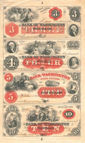 Bank of Washington Uncut Obsolete Sheet - Broken Bank Notes