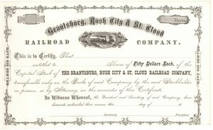 Grantsburg, Rush City & St. Cloud Railroad Co. - 1878-98 circa Unissued Minnesota Railway Stock Certificate