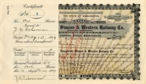 Toppenish, Simcoe and Western Railway Co. - Unissued Railroad Stock Certificate