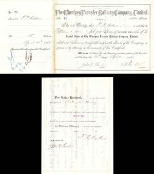 Winnipeg Transfer Railway Co., Limited Issued to & Signed by T.F. Oakes - Railroad Stock Certificate