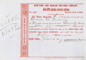 New York and Harlem Railroad - Railway Stock Certificate
