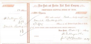 Daniel Butterfield - New York and Harlem Railroad - Railway Stock Certificate