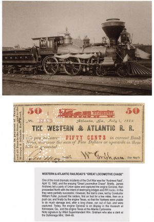 Western & Atlantic Railroad Obsolete 50 Cent Note with Postcard - 1862 dated Railway Fractional Banknote