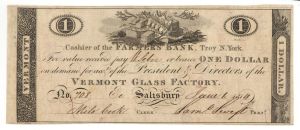 Vermont Glass Factory $1 - Obsolete Notes