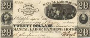 Manual Labor Banking House $20 - Obsolete Notes
