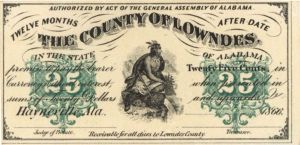 County of Lowndes - 25 Cents - Obsolete Notes