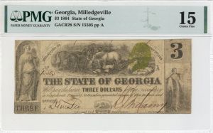 State of Georgia - Criswell-28 - $3 Obsolete Banknote PMG Graded