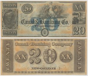 $20 New Orleans Canal and Banking Co. - 1800's circa Obsolete Paper Money - Louisiana Currency Remainder