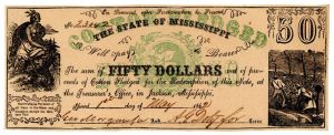 State of Mississippi $50 - Obsolete Notes