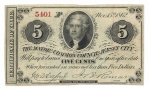 Mayor and Common Council of New Jersey City 5 cents - Obsolete Paper Money