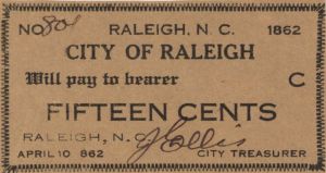 City of Raleigh 15 cents - Obsolete Notes