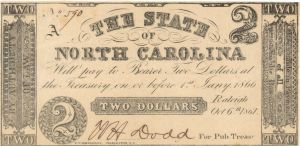 State of North Carolina $2 - Obsolete Notes