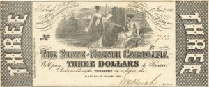 State of North Carolina $3 - Obsolete Notes