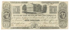 Bank of the State of South Carolina $1 - Obsolete Notes