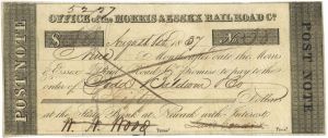 1830's Post Note of Morris & Essex Railroad Co. - Newark, New Jersey - Obsolete Banknote