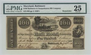 Susquehanna Railroad Co. $100 - Obsolete Notes