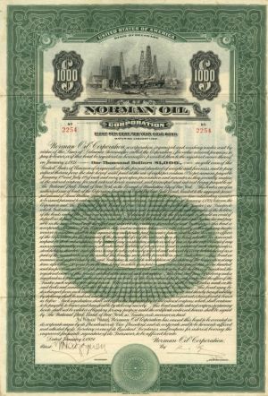 Norman Oil Corporation - $1,000 Bond