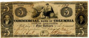 Commercial Bank of Columbia - Obsolete Banknote - Paper Money - SOLD