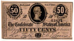 Confederate States of America - 50 Cent Note Criswell 578 - CR-578 - SOLD