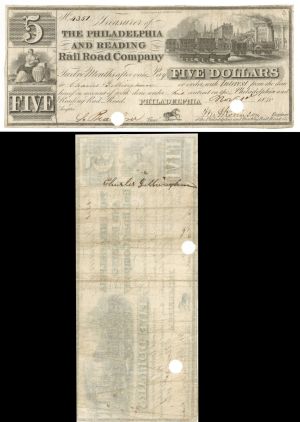Philadelphia and Reading Railroad Co. $5 - Obsolete Note