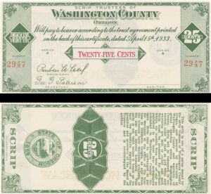 Washington County 25 cents - Obsolete Notes