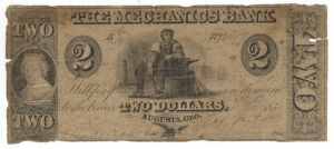 Mechanics Bank - Augusta, Georgia - 1856 dated 2 Dollars Note -  Obsolete Paper Money - SOLD