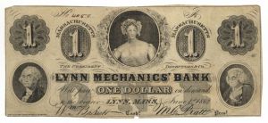Lynn Mechanics' Bank - 1862 dated 1 Dollar Note - Lynn, Massachusetts - Obsolete Paper Money - SOLD