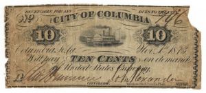 City of Columbia, South Carolina - 10 Cents Note -  Obsolete Fractional Paper Money