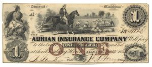 Adrian Insurance Co. $1 dated 1833 - Obsolete Banknote - Paper Money - SOLD