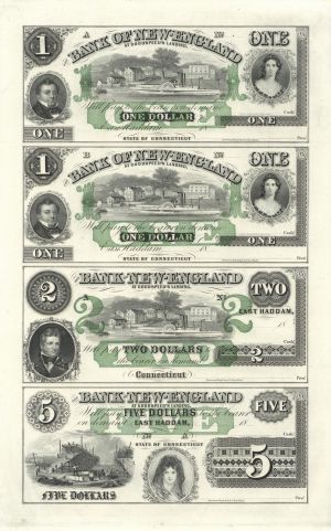 Bank of New England at Goodspeed's Landing, Connecticut - Uncut Obsolete Sheet - Broken Bank Notes
