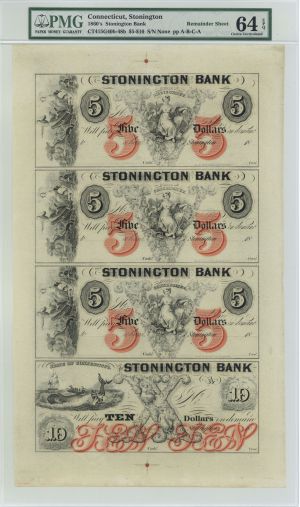 Stonington Bank Uncut Obsolete Sheet Circa 1800's - Broken Bank Notes - PMG GRADED