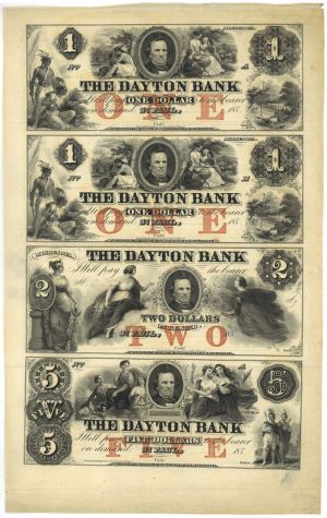 Dayton Bank Circa 1850's  - St. Paul, Minnesota Uncut Obsolete Sheet - Broken Bank Notes