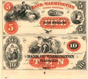 Bank of Washington - Uncut Obsolete Sheet - Broken Bank Notes - SOLD