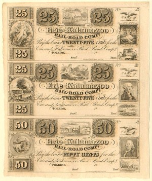 Erie and Kalamazoo Railroad Co. - Uncut Obsolete Sheet - Broken Bank Notes