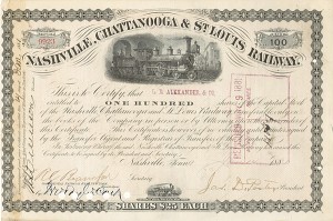 James D. Porter - Nashville, Chattanooga and St. Louis Railway - Stock Certificate (Uncanceled)