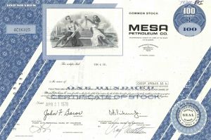 Mesa Petroleum Co. - Important Court Case with Unocal Corp. - 1974-78 dated Stock Certificate - Amazing Story