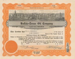 Buffalo-Texas Oil Co.  - Stock Certificate