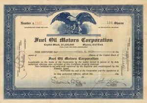 Fuel Oil Motors Corp. - 1933 Stock Certificate